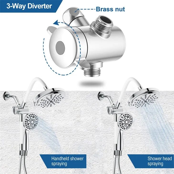 America Style Shower Combo Set With 5 Function Hand Shower Head Set -3 Way Diverter 1.5m Hose